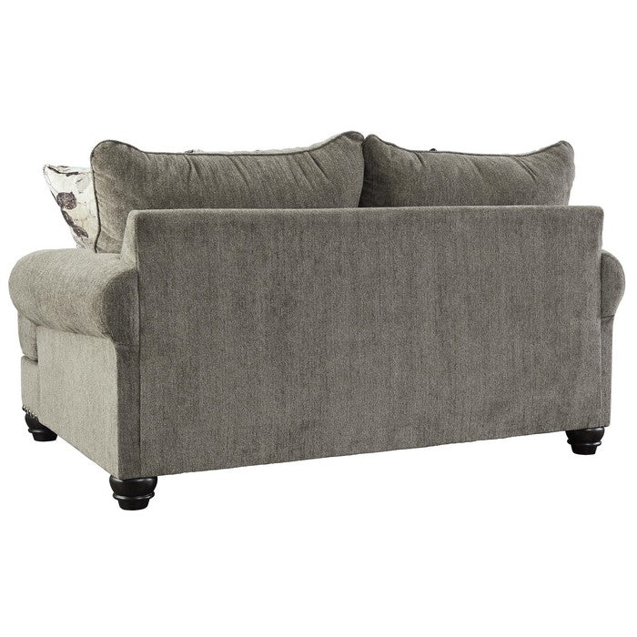 Nailhead Trim Fabric Upholstered Loveseat with Bun Feet, Gray