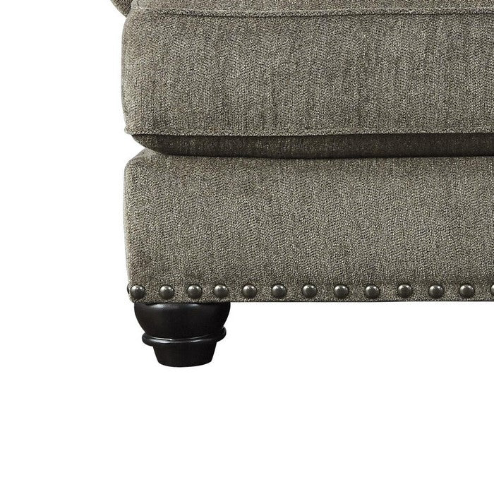 Nailhead Trim Fabric Upholstered Loveseat with Bun Feet, Gray