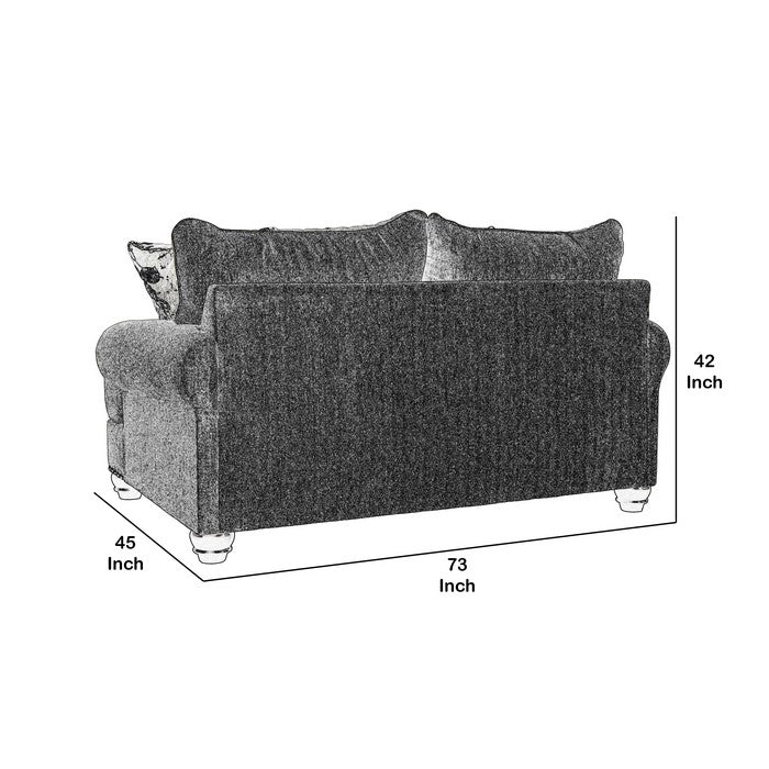 Nailhead Trim Fabric Upholstered Loveseat with Bun Feet, Gray