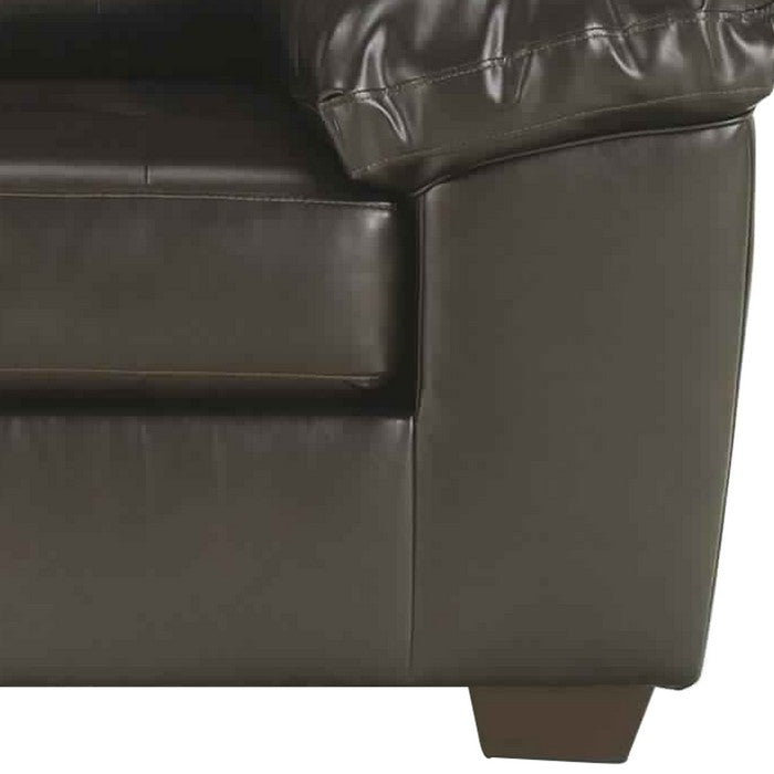Leatherette Tufted Loveseat with Pillow Top Arms, Dark Brown