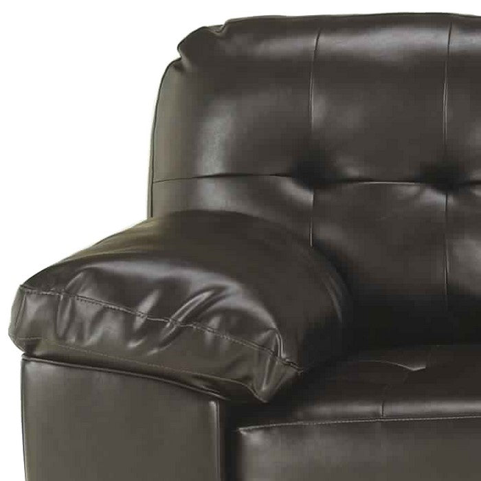 Leatherette Tufted Loveseat with Pillow Top Arms, Dark Brown