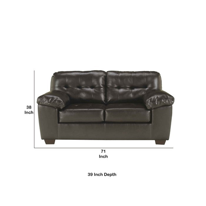 Leatherette Tufted Loveseat with Pillow Top Arms, Dark Brown