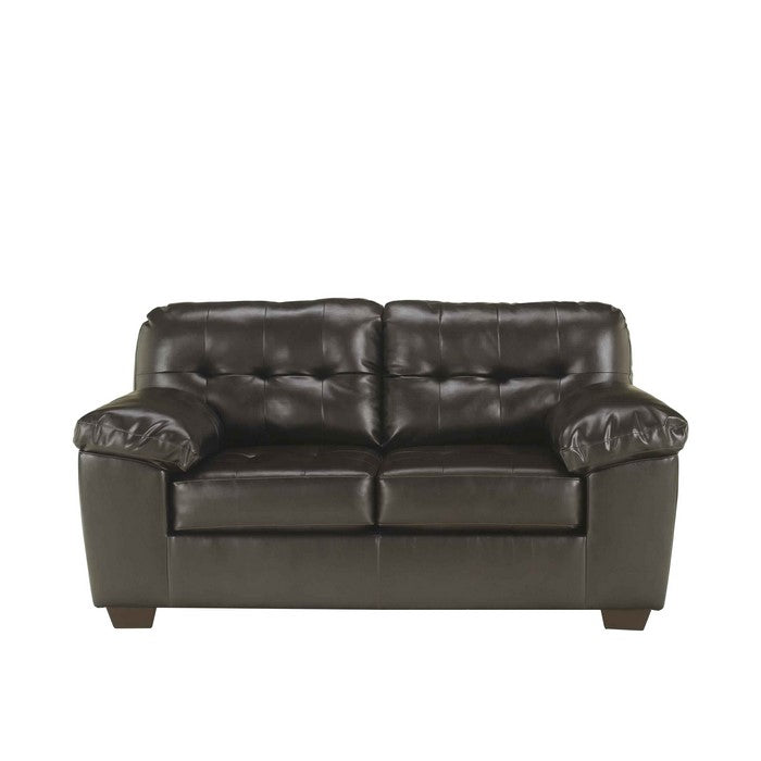 Leatherette Tufted Loveseat with Pillow Top Arms, Dark Brown