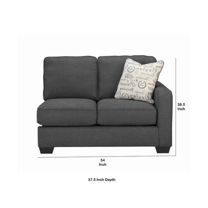 Upholstered Right Arm Facing Loveseat with Tapered legs, Charcoal Gray