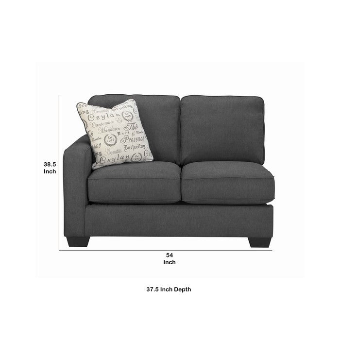 Upholstered Left Arm Facing Loveseat with Tapered legs, Charcoal Gray