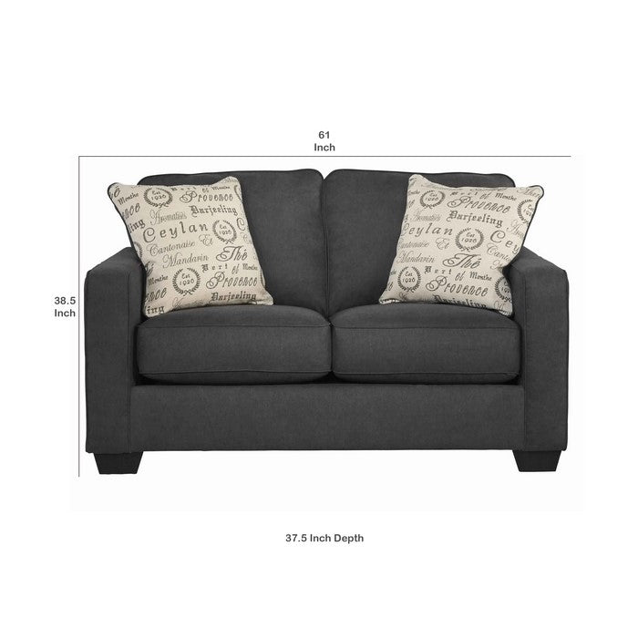 Fabric Upholstered Loveseat with Box Cushioned Seat, Charcoal Gray