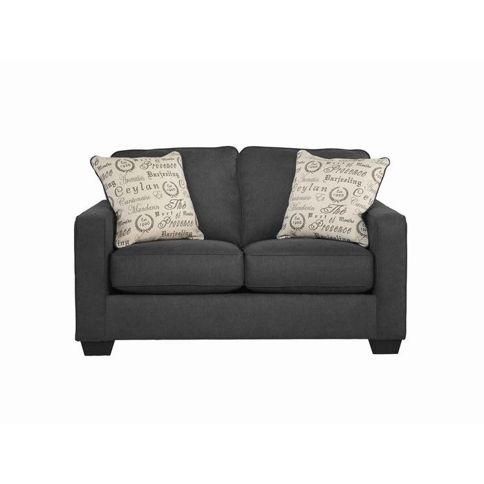Fabric Upholstered Loveseat with Box Cushioned Seat, Charcoal Gray