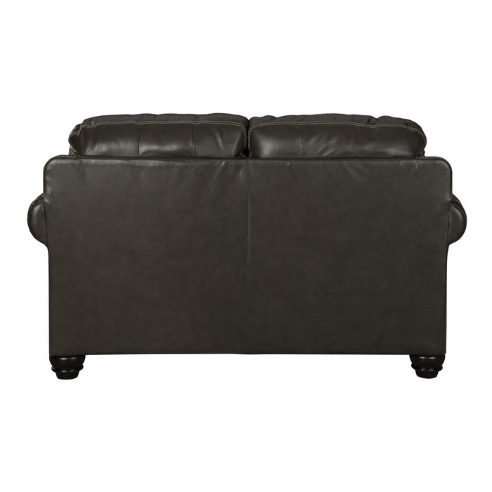 Nailhead Leatherette Wooden Frame loveseat with Bun Feet, Brown