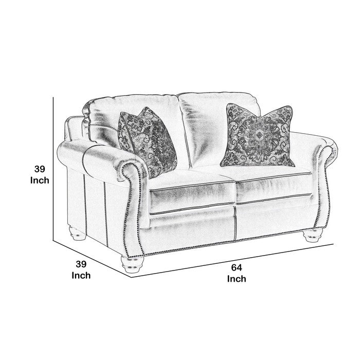 Nailhead Leatherette Wooden Frame loveseat with Bun Feet, Brown