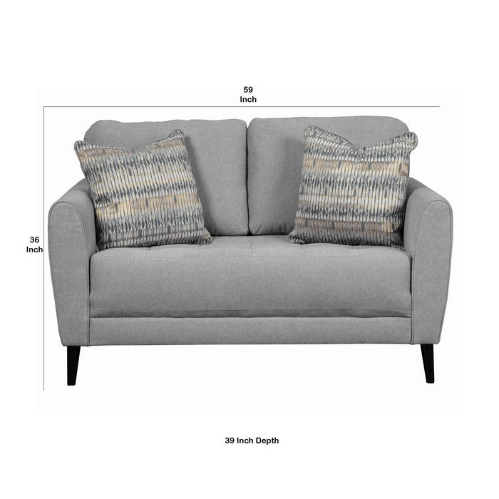 Fabric Upholstered Wooden Framed Loveseat with Peg legs, Gray