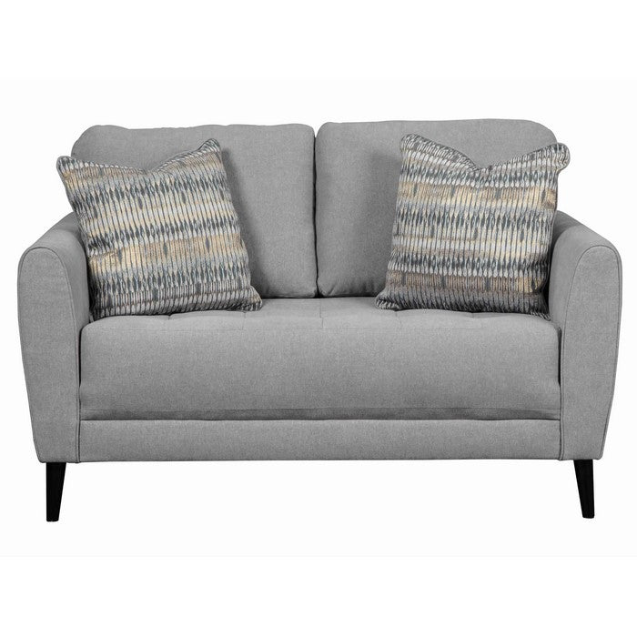 Fabric Upholstered Wooden Framed Loveseat with Peg legs, Gray