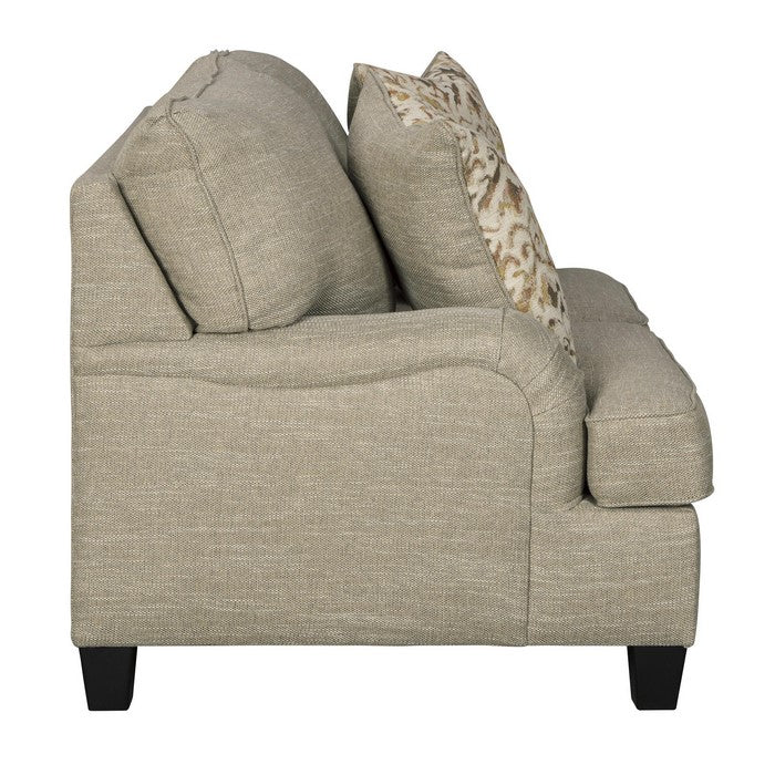 Fabric Upholstered Loveseat with T Cushioned Seat, Beige and Black