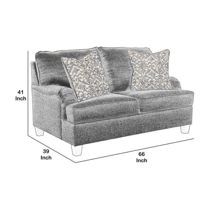 Fabric Upholstered Loveseat with T Cushioned Seat, Beige and Black