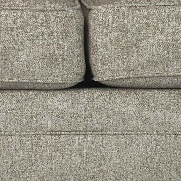 Fabric Upholstered Wooden Loveseat with Bun Feet, Beige and Dark Brown