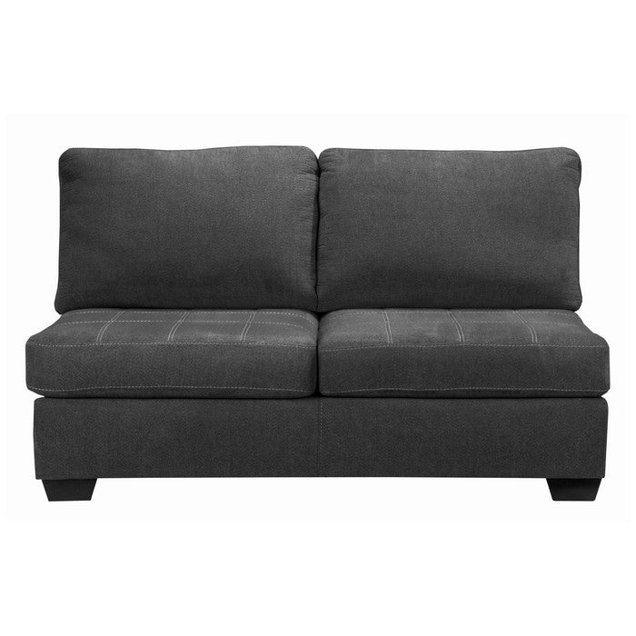 Fabric Upholstered Wooden Framed Armless Loveseat with Tapered Legs, Gray