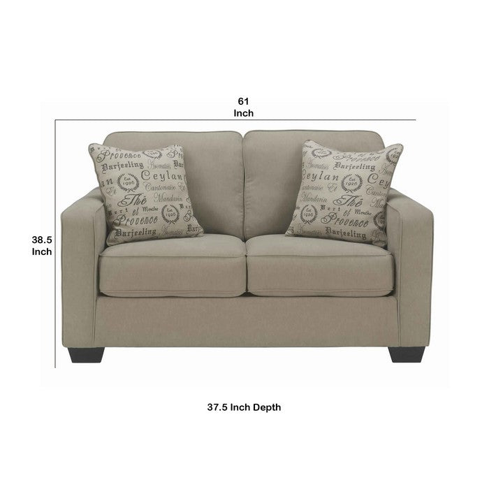 Fabric Upholstered Wooden Frame Loveseat with Track Armrest, Beige