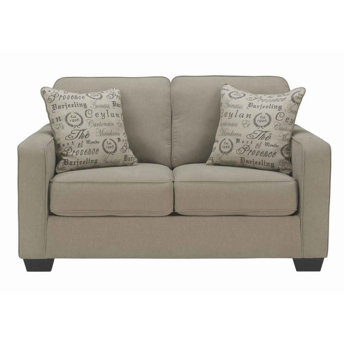 Fabric Upholstered Wooden Frame Loveseat with Track Armrest, Beige