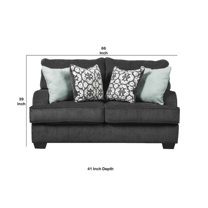 Textured Fabric Upholstered Loveseat with Sloped Armrest, Charcoal Gray