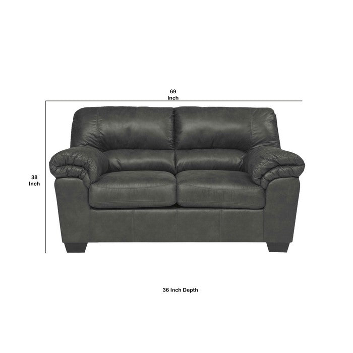 Upholstered Wooden Framed Loveseat with Pillow Top Armrest, Slate Gray