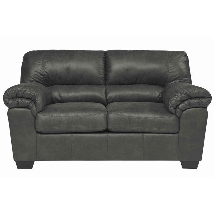 Upholstered Wooden Framed Loveseat with Pillow Top Armrest, Slate Gray
