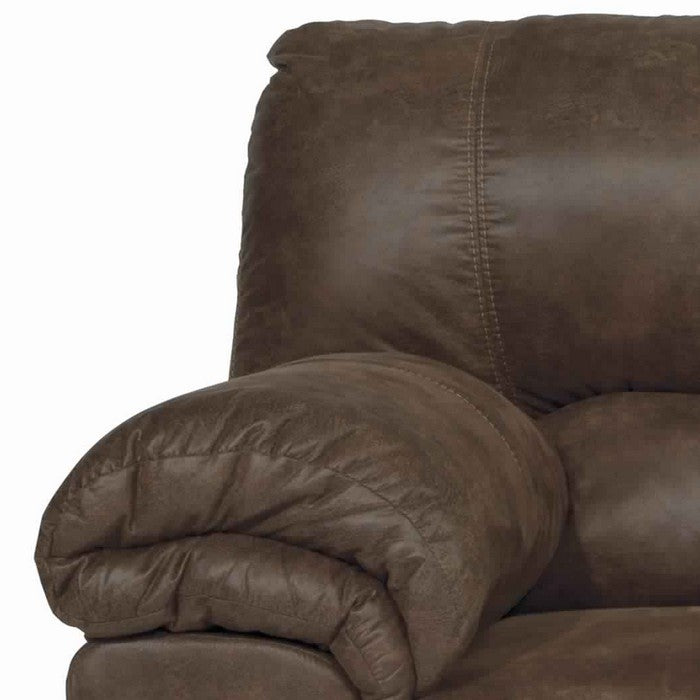 Upholstered Wooden Framed Loveseat with Pillow Top Armrest, Brown