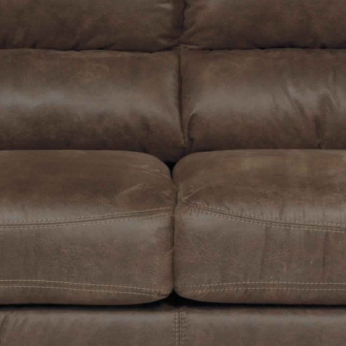 Upholstered Wooden Framed Loveseat with Pillow Top Armrest, Brown