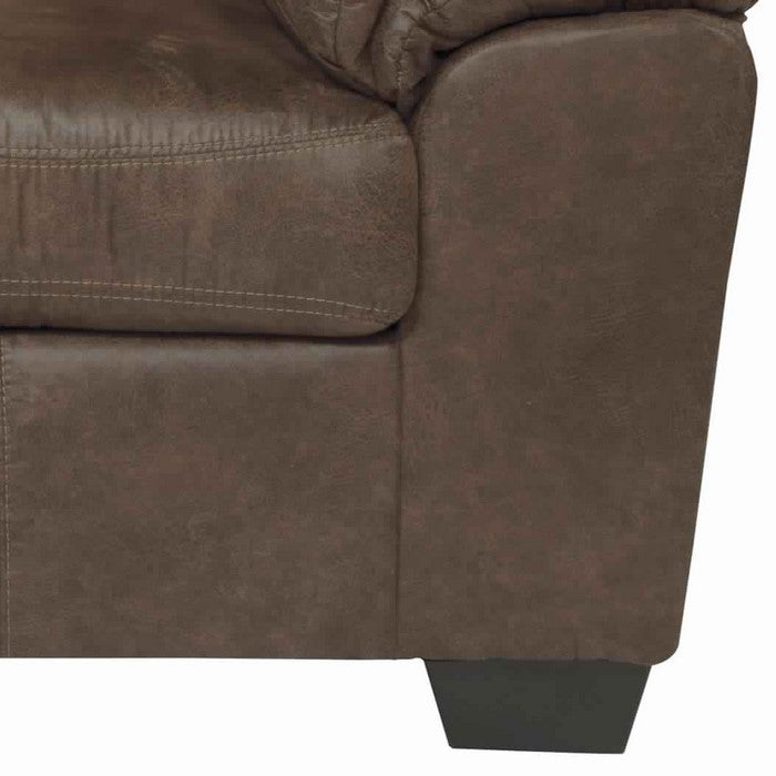 Upholstered Wooden Framed Loveseat with Pillow Top Armrest, Brown