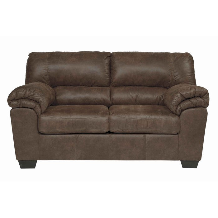 Upholstered Wooden Framed Loveseat with Pillow Top Armrest, Brown