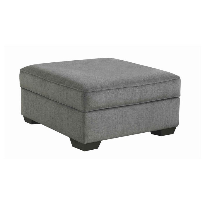 Fabric Upholstered Wooden Frame Storage Ottoman with Block Legs, Gray