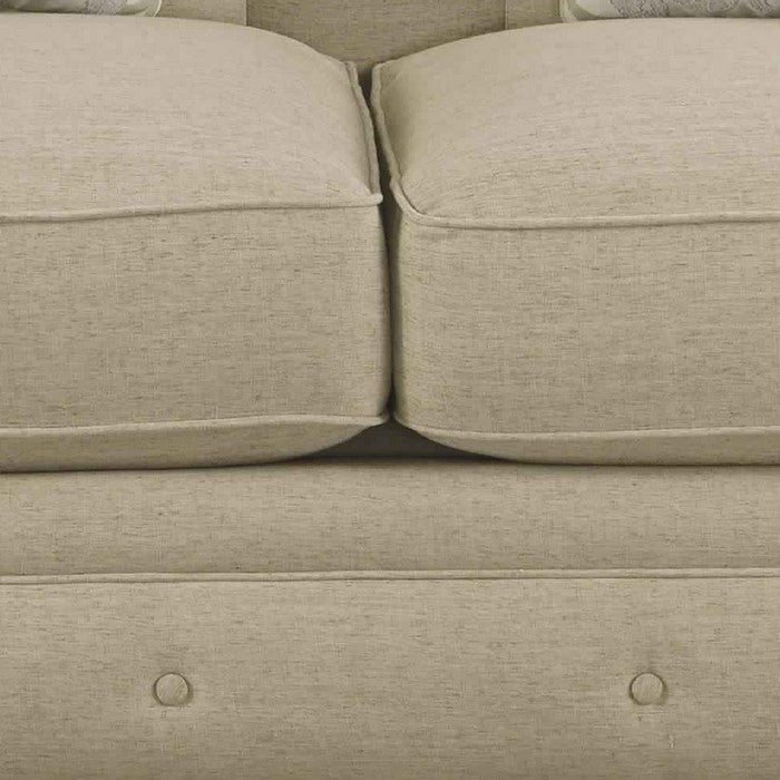 Fabric Upholstered Wooden Framed Loveseat with Chesterfield Design, Beige
