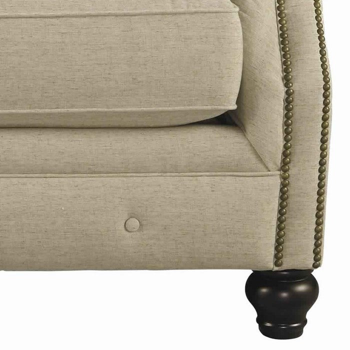 Fabric Upholstered Wooden Framed Loveseat with Chesterfield Design, Beige