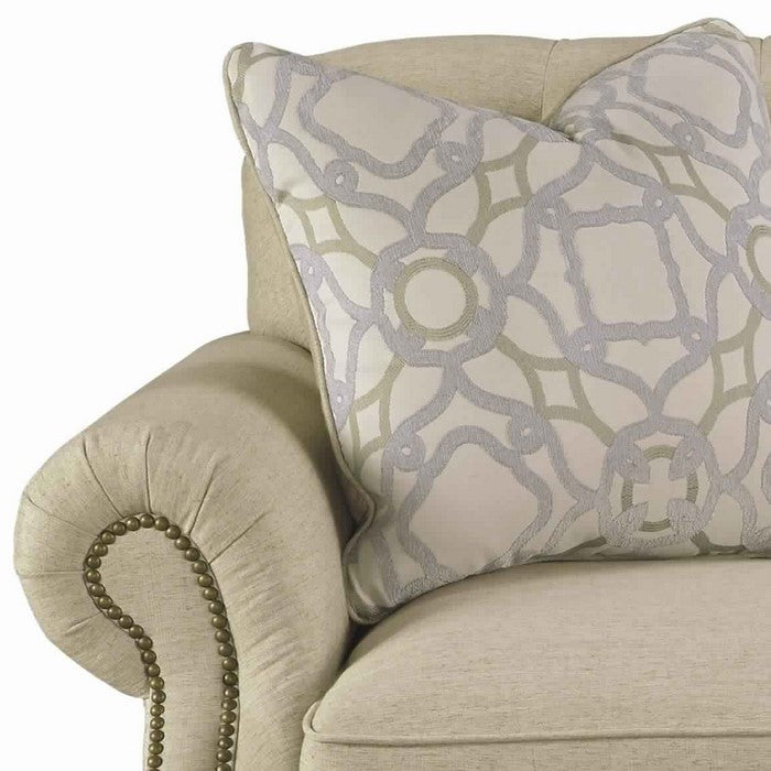 Fabric Upholstered Wooden Framed Loveseat with Chesterfield Design, Beige