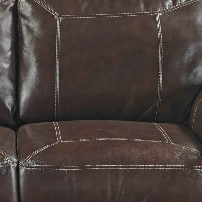 Nailhead Trim Leatherette Wooden Frame Loveseat, Cherry Brown