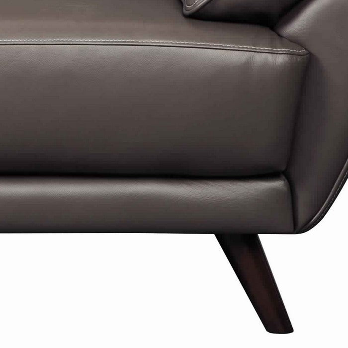 Channel Stitched Leatherette Wooden Frame Sofa with Angled Legs, Gray