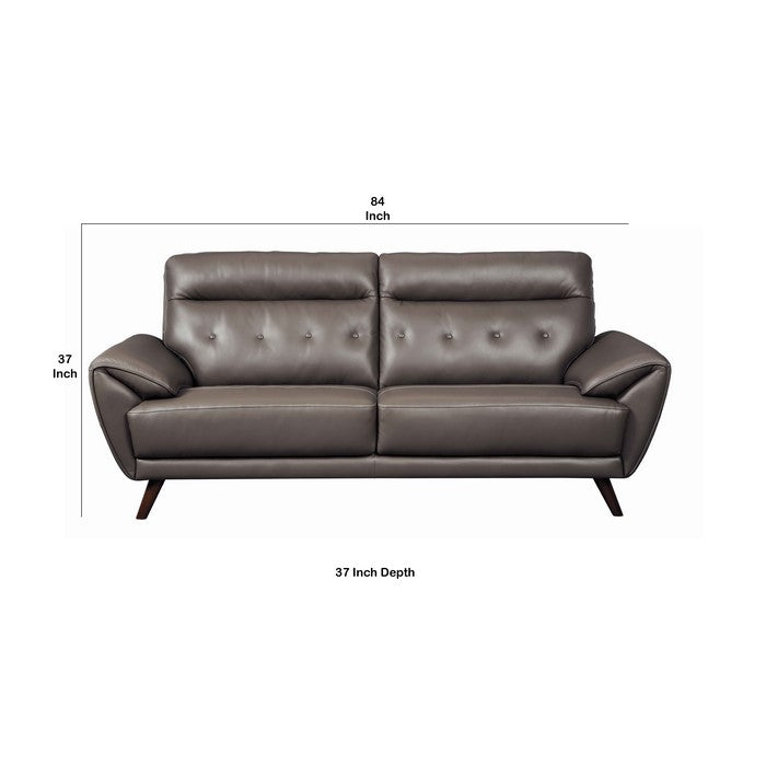 Channel Stitched Leatherette Wooden Frame Sofa with Angled Legs, Gray