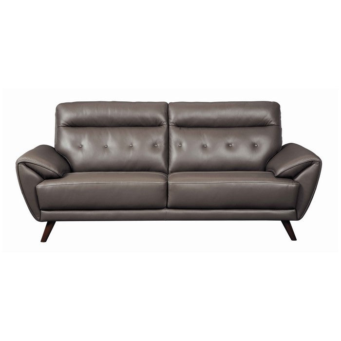 Channel Stitched Leatherette Wooden Frame Sofa with Angled Legs, Gray