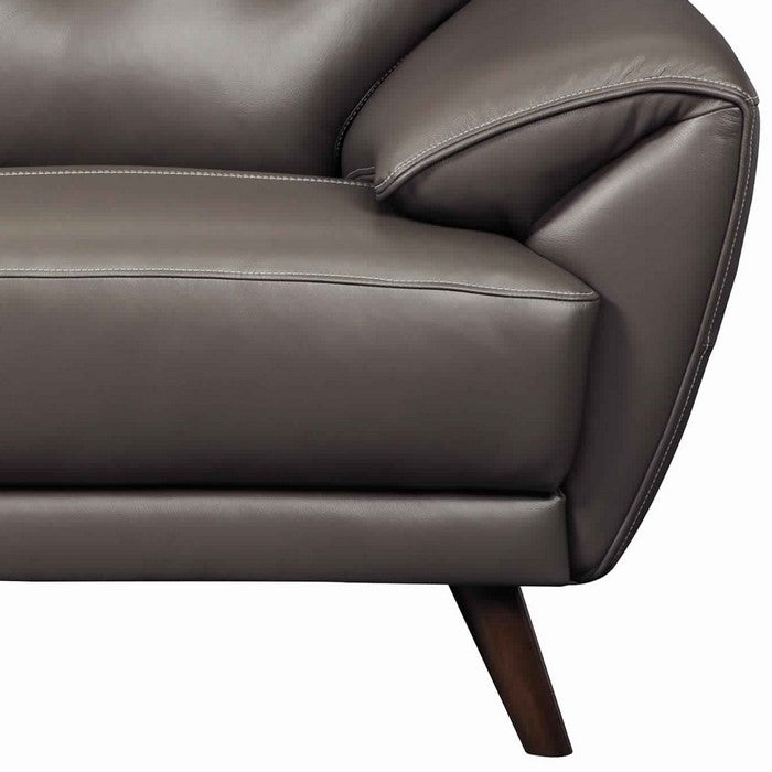 Channel Stitched Leatherette Wooden Frame Loveseat with Angled Legs, Gray