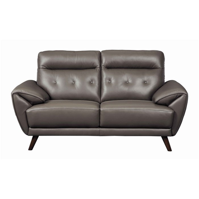 Channel Stitched Leatherette Wooden Frame Loveseat with Angled Legs, Gray