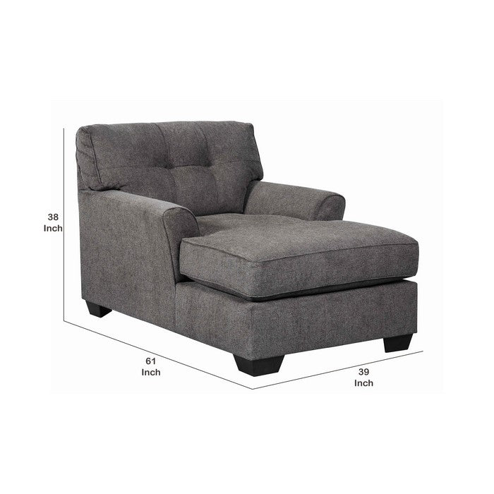 Fabric Upholstered Chaise with Tufted Backrest, Gray and Black