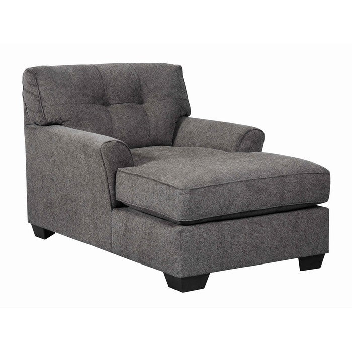 Fabric Upholstered Chaise with Tufted Backrest, Gray and Black