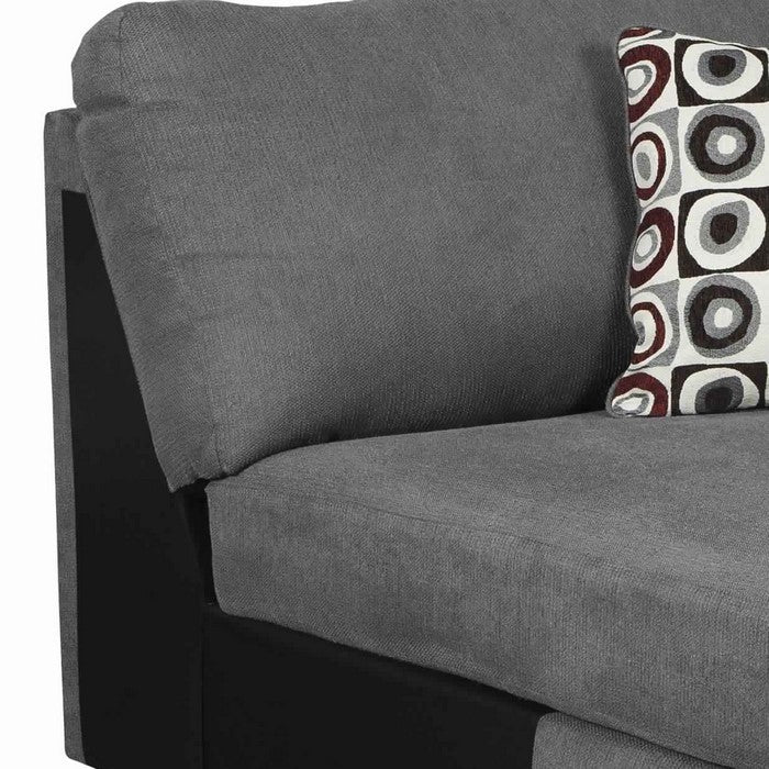 Fabric Upholstered Right Arm Facing Chaise with a Pillow, Gray and Black