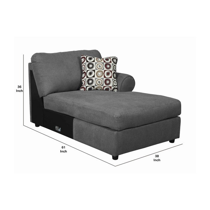 Fabric Upholstered Right Arm Facing Chaise with a Pillow, Gray and Black