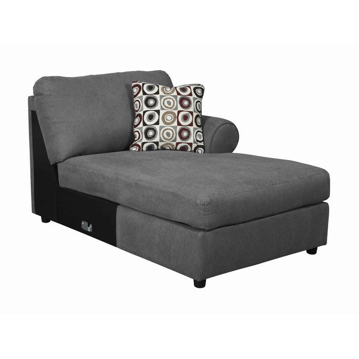 Fabric Upholstered Right Arm Facing Chaise with a Pillow, Gray and Black