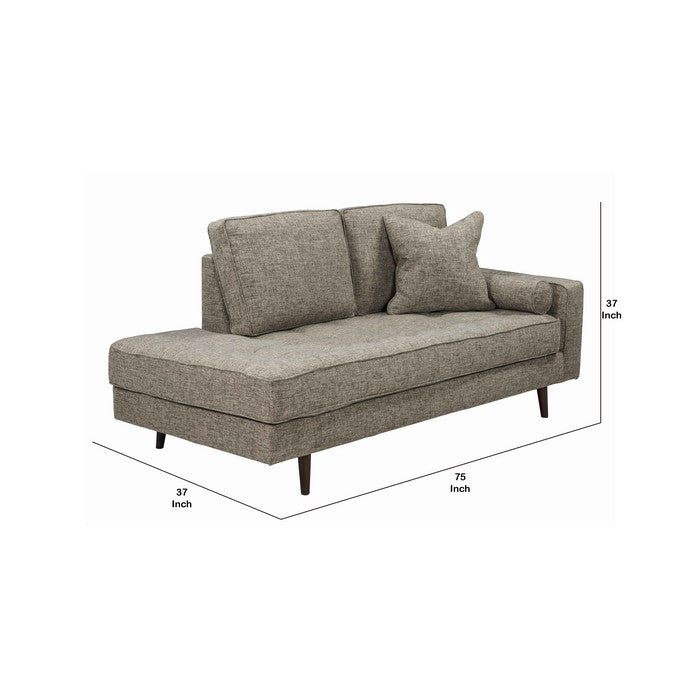 Fabric upholstered Right Arm Facing Chaise with Tapered Legs, Gray