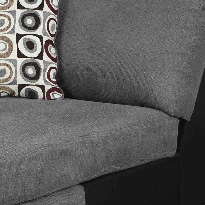 Fabric Upholstered Left Arm Facing Chaise with a Pillow, Gray and Black