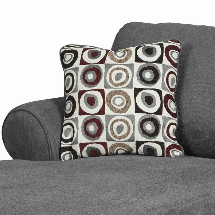 Fabric Upholstered Left Arm Facing Chaise with a Pillow, Gray and Black