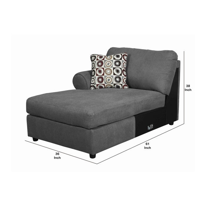 Fabric Upholstered Left Arm Facing Chaise with a Pillow, Gray and Black