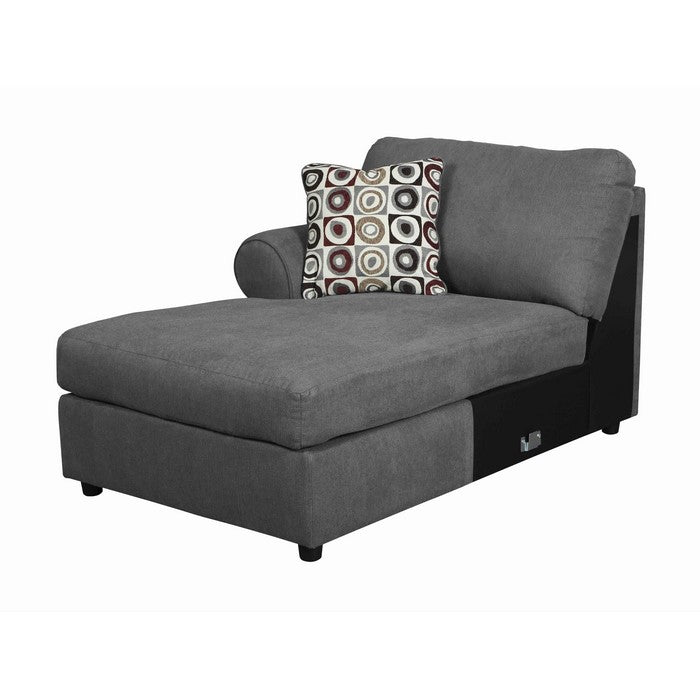 Fabric Upholstered Left Arm Facing Chaise with a Pillow, Gray and Black