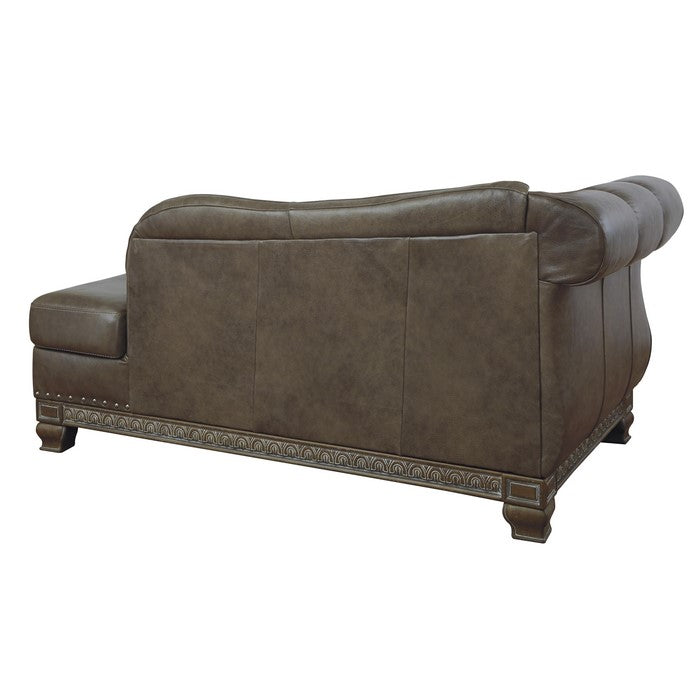 Leatherette Left Arm Facing Chaise with Nailhead Trim, Brown
