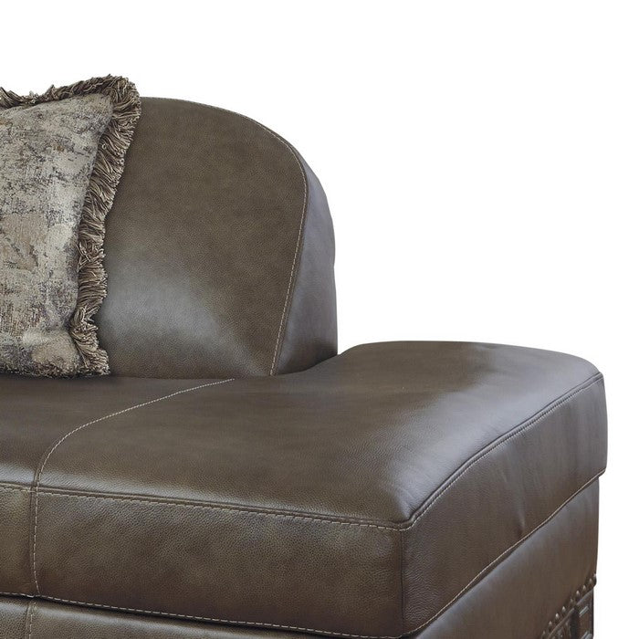 Leatherette Left Arm Facing Chaise with Nailhead Trim, Brown